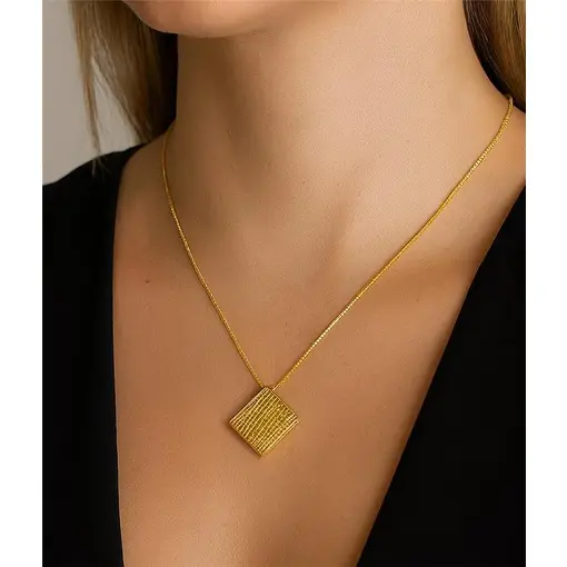 COLAR ELO CADEADO FINO PG QUADRADO GRADE |  BANHADO EM OURO 18K