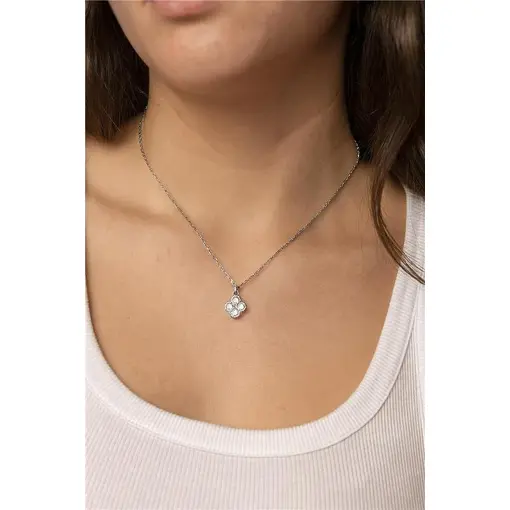 COLAR ELO CADEADO FINO PINGENTE 1CM TREVO ZIRCÔNIA CRISTAL | BAN