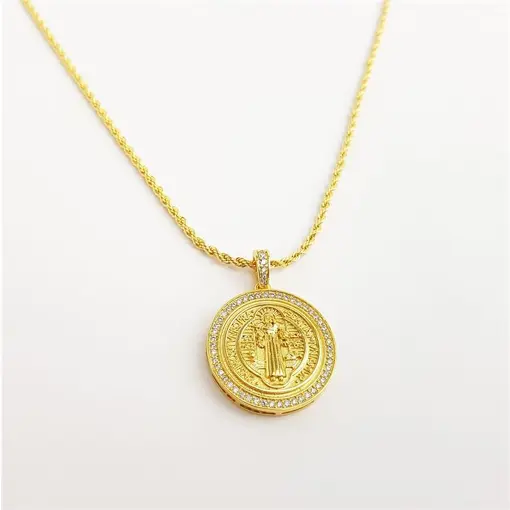 COLAR CORDÃO BAIANO 2MM PINGENTE SÃO BENTO REDOR CRAVEJADO | BAN