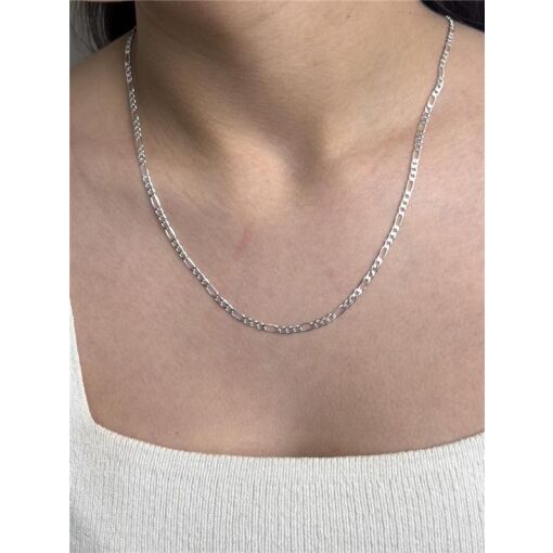 COLAR FÍGARO  3MM 3 ELOS P X 1 ELO G | 60CM |  PRATA 925