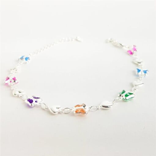 PULSEIRA CORAÇÃO LISO COM BORBOLETAS COLORIDAS | 17+4,5CM |  BAN