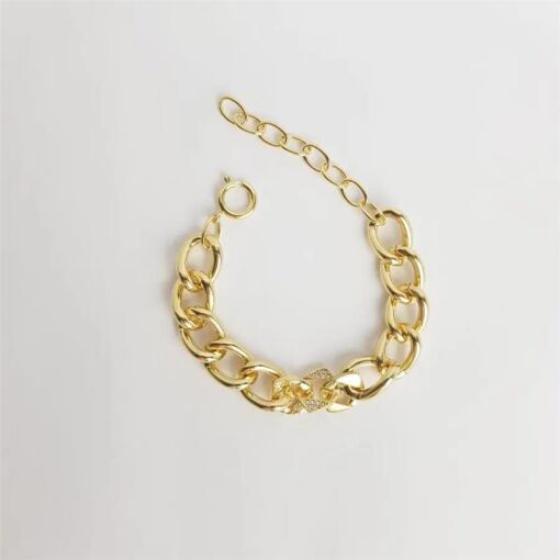 PULSEIRA ELOS C/ DETALHES LISO/CRAV|16+6CM|BANHADO EM OURO 18K