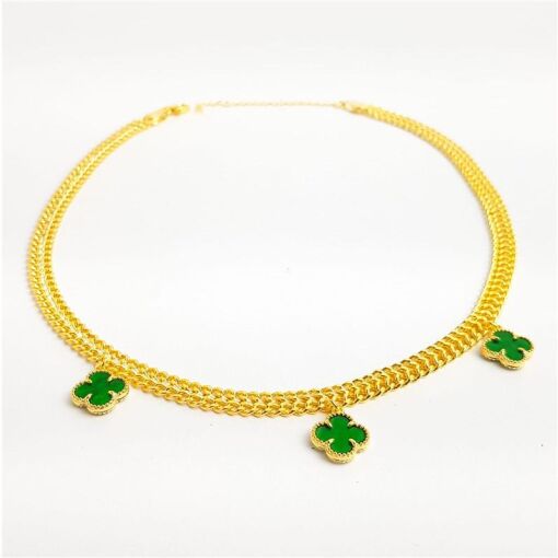 CHOKER MALHA LACRAIA FECHADA 6MM 3 TREVOS VERDES |  35+5CM| BANH