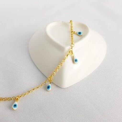 PULSEIRA  ELO PORTUGUES  PG OLHO GREGO|18CM|BANHADO EM OURO 18K