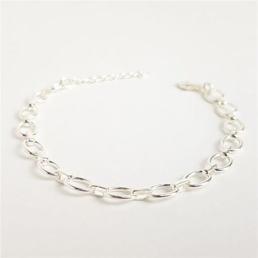 PULSEIRA EM ELOS OVAIS ENTRELAÇADOS| 16+3CM| BANHO DE PRATA