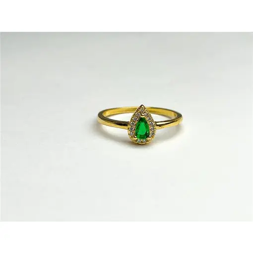 ANEL PEDRA GOTA VERDE ESMERALDA 5MM CRAVEJADO| BANHADO EM OURO 1