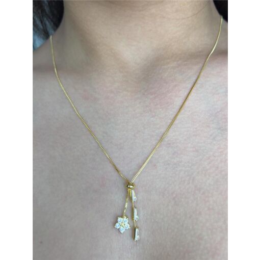 COLAR GRAVATA VENEZ PONTA EM BAGUETE CRISTAL / FLOR CRAVEJADA |