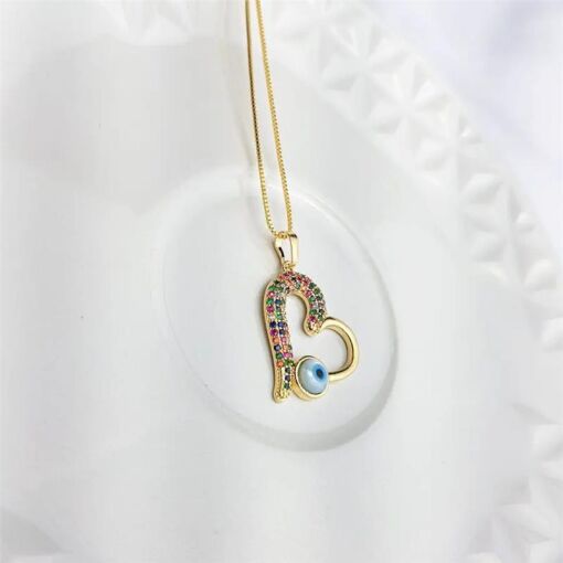 COLAR CORACAO METADE ZIRC COLOR COM OLHO GREGO| 45CM| BANHADO EM