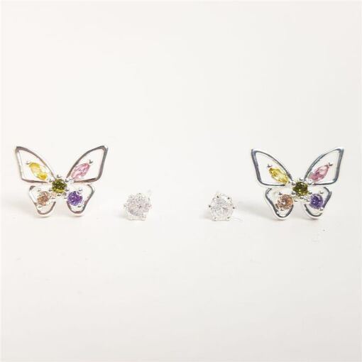 BRINCO DUPLA BORBOLETA ZIRCÔNIAS COLORIDAS/PONTO DE LUZ |1,6CM/5