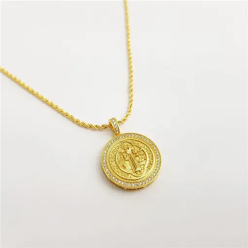 COLAR CORDÃO BAIANO 2MM PINGENTE SÃO BENTO REDOR CRAVEJADO | BAN