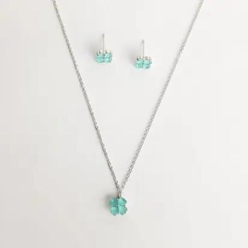 CONJUNTO ELO BAILARINA PG FLOR VERDE AGUA| RODIO
