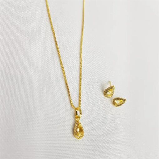 CJ PEDRA GOTA  AMARELA CRAV REDOR | BANHADO EM OURO 18K