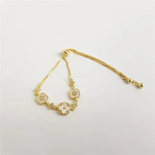 PULSEIRA REGULÁVEL VENEZIANA PINGENTE TREVO CRAVEJADO INTERCALAD