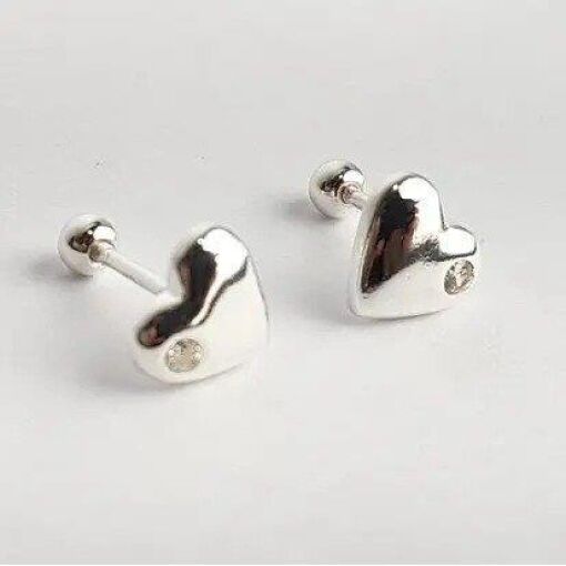 BRINCO CORAÇÃO LISO COM PONTO DE LUZ|8MM|PRATA 925