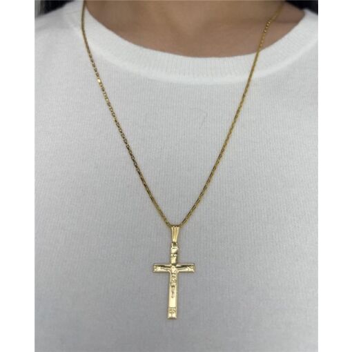 COLAR ELO CARTIER  PG CRUZ DESENHO EM RELEVO DE CRISTO  | BANHAD