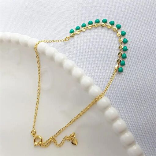 TORNOZELEIRA GOTINHAS VERDE|24+4CM|BANHADO EM OURO 18K