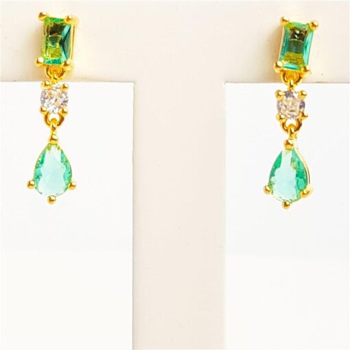 BRINCO  QUADRADO E GOTA VERDE CRISTAL AO MEIO |2CM|BANHADO EM OU