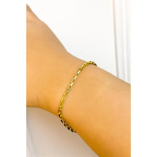 PULSEIRA ELO CADEADO 3MM FECHO TUBO ENCAIXE | BANHADO EM OURO 18