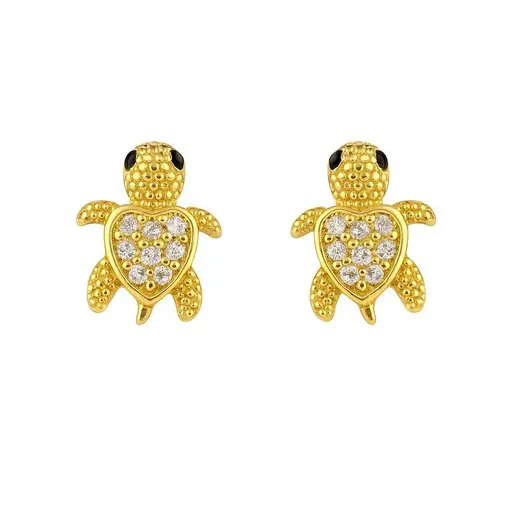 BRINCO TARTARUGA CRAVEJADA OLHINHOS ZIRCÔNIA PRETA | BANHADO EM
