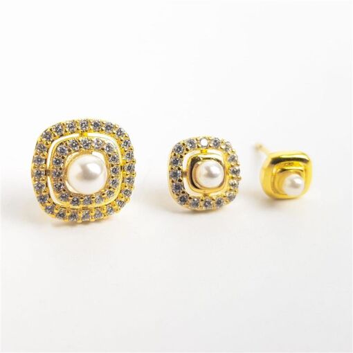 TRIO 1,1X8X5MM QUADRADO ARO DUPLO CRAVEJADO/LISO PÉROLA AO MEIO