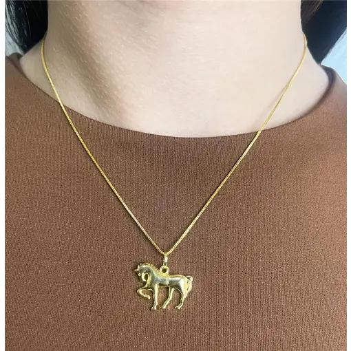 COLAR VENEZIANA COM PG CAVALO LISO COM UMA ZIRCÔNIA | BANHADO EM