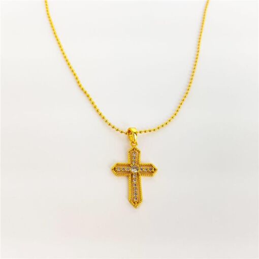 COLAR ELOS MINI ESFERAS PG CRUZ VAZADA CRAVEJADA CRISTAL ZIRCÔNI
