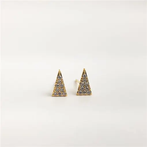 BRINCO TRIÂNGULAR CRAVEJADO CRISTAL 5MM| BANHADO EM OURO 18K