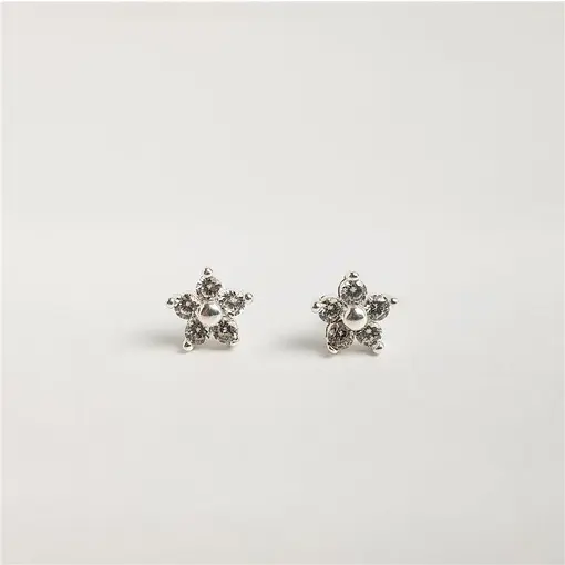 BRINCO FLOR EM ZIRCÔIA CRISTAL EM GARRINHAS CENTRO MINI ESFERA L