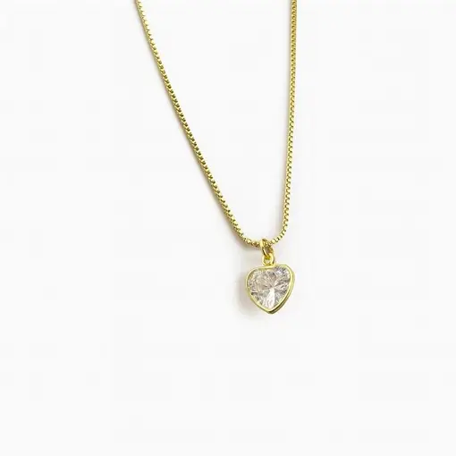 COLAR VENEZIANA PG CORAÇÃO CRISTAL CRAVAÇÃO INGLESA | BANHADO EM