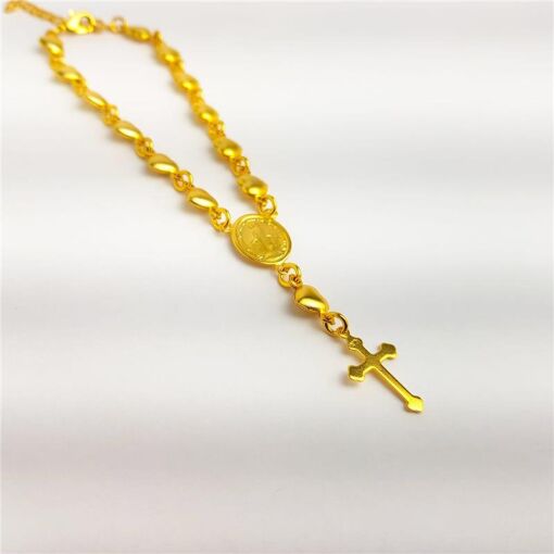 PULSEIRA TERÇO ELO EM CORAÇÃO PG CRUZ | BANHADO EM OURO 18K