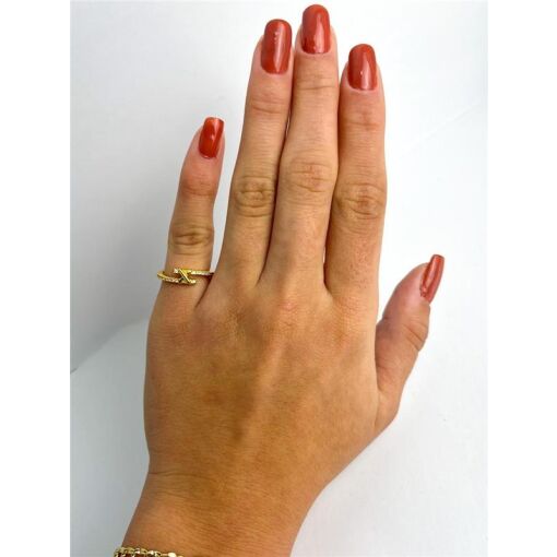 ANEL ARO ENTRELACADO CRAVEJADO X AO MEIO | BANHADO EM OURO 18K