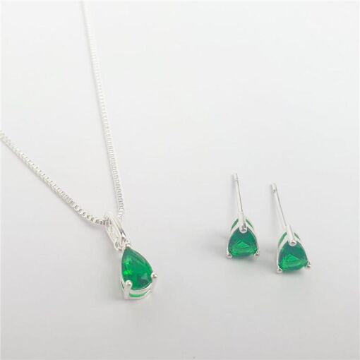 CONJUNTO PEDRA GOTA 6MM ESMERALDA CAIXA ALTA | BANHO DE PRATA