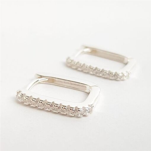 ARGOLA  RETANGULAR LISA COM FILETE CRAVEJADO|1,5CM| PRATA 925