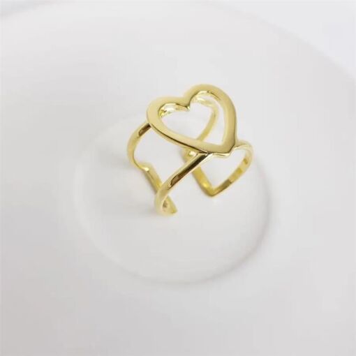 ANEL ARO DUPLO VAZADO  CORACAO VAZADO LISO| BANHADO EM OURO 18K