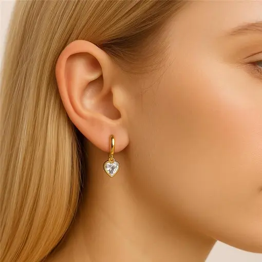 ARGOLA LISA PG CRISTAL CORAÇÃO 9MM | BANHADO EM OURO 18K