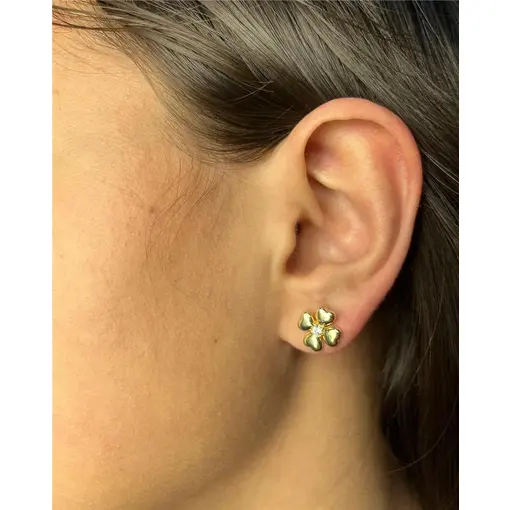 BRINCO FLOR LISA 4 PÉTALAS CENTRO ZIRCÔNIA CRISTAL | BANHADO EM