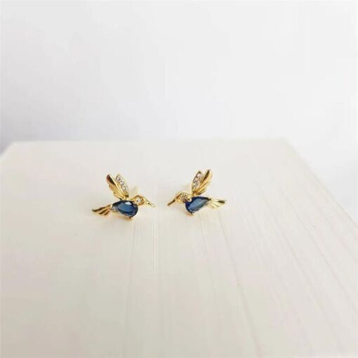 BRINCO PASSARO LISO/CRAV ZIRC AZUL MARINHO| 9MM|BANHADO EM OURO