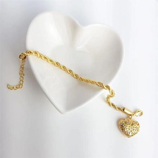 PULSEIRA CORDAO BAIANO  PG CORACAO/ ZIRC|16+5CM|BANHADO EM OURO