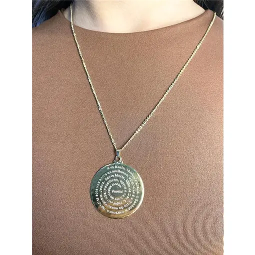 COLAR ELO BAILARINA PINGENTE PLACA REDONDA ORAÇÃO AVE MARIA | BA