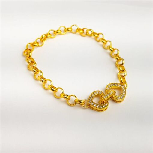 PULSEIRA ELO REDONDO FECHO CORAÇÃO CRAVEJADO | BANHADO EM OURO 1