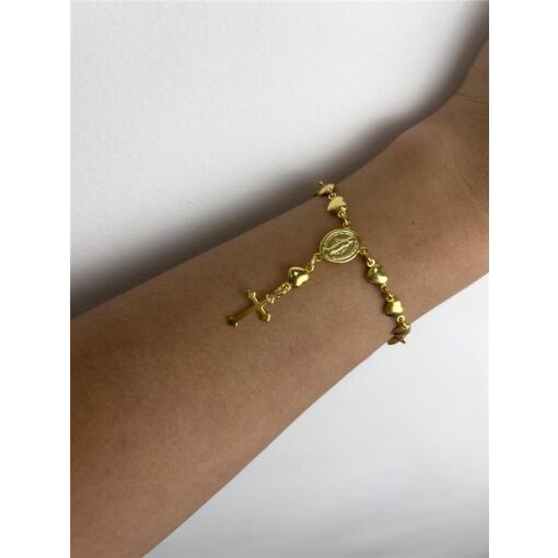 PULSEIRA TERÇO ELO EM CORAÇÃO PG CRUZ | BANHADO EM OURO 18K