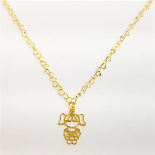 COLAR  MINI ELO CORAÇÕES PINGENTE FILHO CHAPA LISA |40+5CM|BANHA