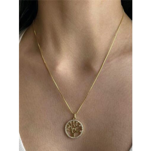 COLAR PG MEDALHA CRAVEJADO REDOR ÁRVORE VIDA 2,6CM | 45CM | BANH