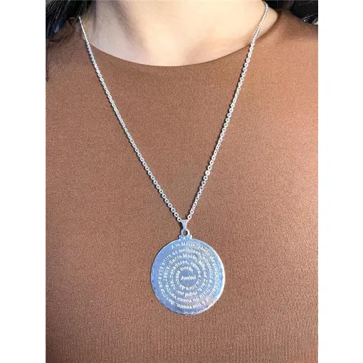 COLAR ELO BAILARINA GROSSO PINGENTE PLACA REDONDA ORAÇÃO `AVE MA