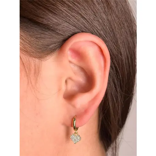 ARGOLA LISA PINGENTE 7MM CORAÇÃO CRAVEJADO| BANHADO EM OURO 18K
