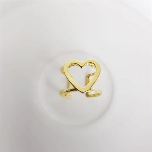 ANEL ARO DUPLO VAZADO  CORACAO VAZADO LISO| BANHADO EM OURO 18K
