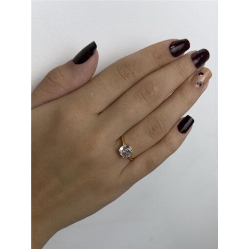 ANEL ARO LISO CRISTAL 7MM 4 GARRAS | BANHADO EM OURO 18K