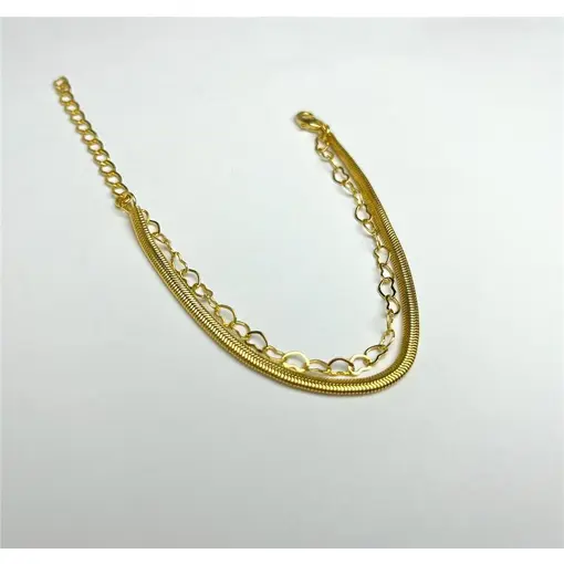 PULSEIRA DUPLA SALAMANDRA 3MM X ELO CORAÇÃO VAZADO| BANHADO EM O