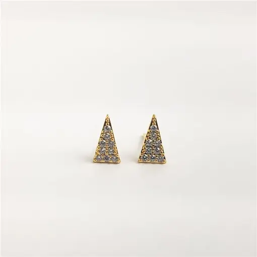 BRINCO TRIÂNGULAR CRAVEJADO CRISTAL 5MM| BANHADO EM OURO 18K
