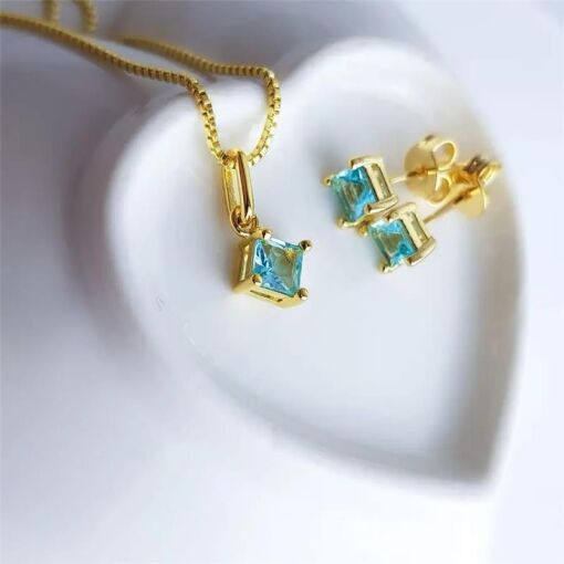 CONJUNTO BRINCO/PG PEDRA LOSANGO  THIFANNY| BANHADO EM OURO 18K